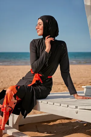 Woven Black Burkini Modest Swimwear M2311