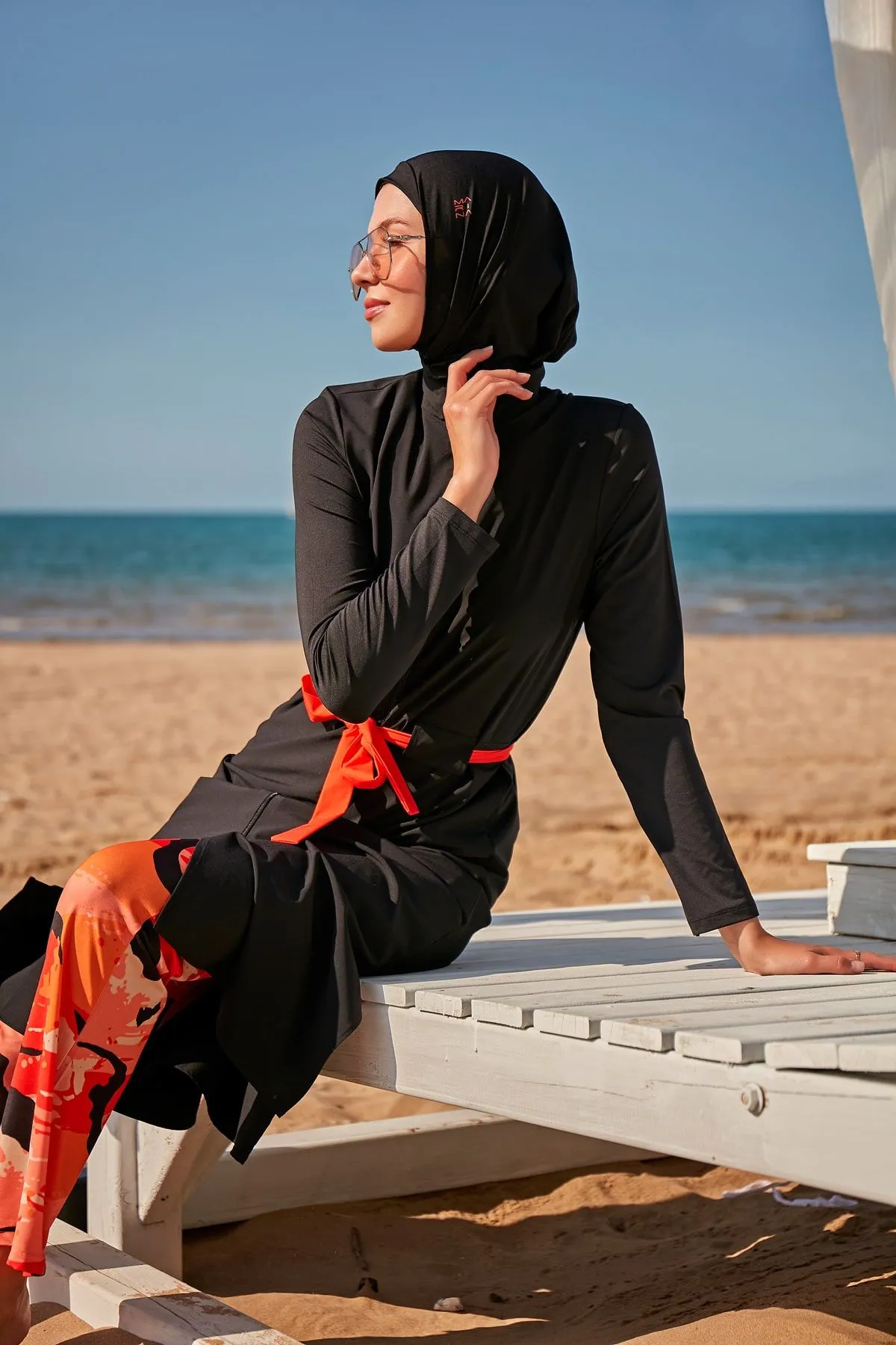 Woven Black Burkini Modest Swimwear M2311