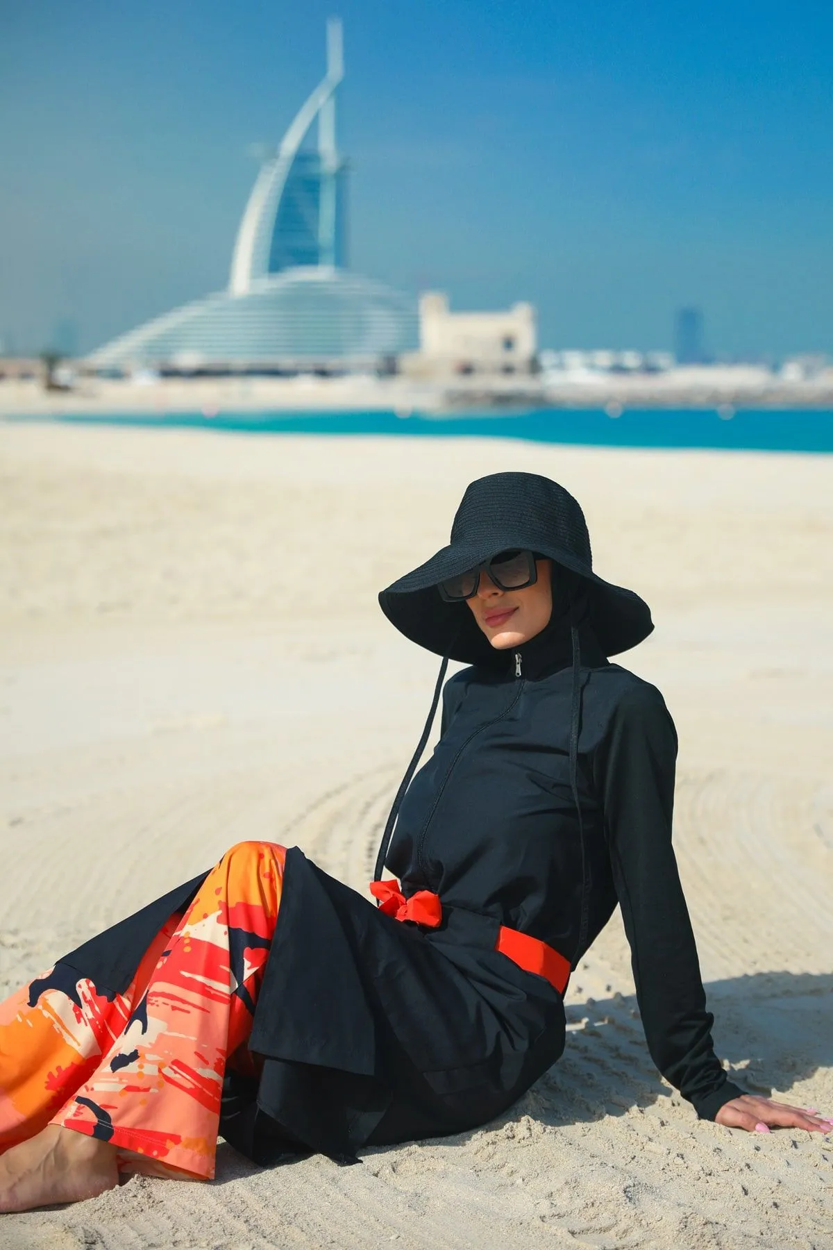 Woven Black Burkini Modest Swimwear M2311